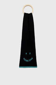 foto шарф з домішкою вовни ps paul smith колір чорний візерунок