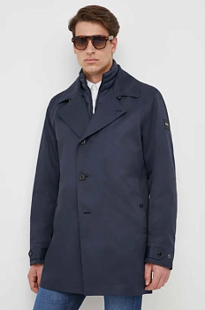 foto пальто boss чоловічий колір синій перехідний