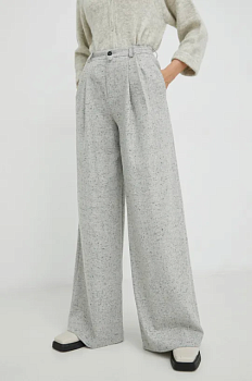 foto штани з домішкою вовни drykorn elate жіночі колір сірий широке висока посадка