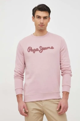 Podrobnoe foto бавовняна кофта pepe jeans ryan crew чоловіча колір рожевий з аплікацією
