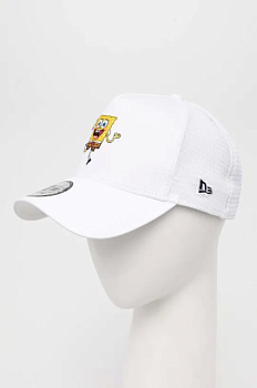 foto кепка new era колір білий з аплікацією spongebob