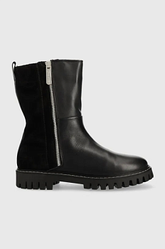 foto шкіряні черевики tommy hilfiger warm lining boot жіночі колір чорний на плоскому ходу утеплене
