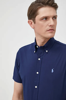 foto сорочка polo ralph lauren чоловіча колір синій regular комір button-down