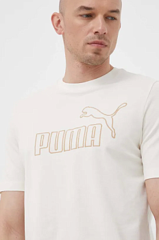 foto футболка puma чоловічий колір бежевий з аплікацією