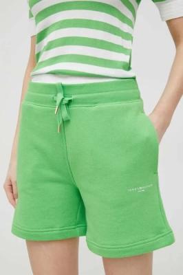 Podrobnoe foto шорти tommy hilfiger жіночі колір зелений однотонні висока посадка