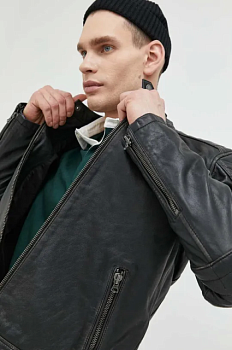 foto шкіряна куртка superdry чоловіча колір чорний перехідна
