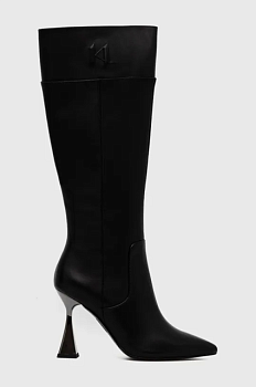 foto шкіряні чоботи karl lagerfeld debut жіночі колір чорний каблук блок