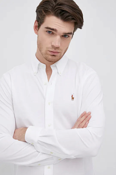 foto бавовняна сорочка polo ralph lauren чоловіча колір білий regular комір button-down