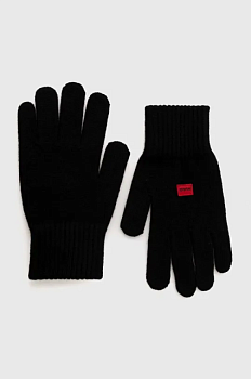 foto вовняні рукавички hugo чоловічі колір чорний