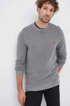 foto бавовняний светер lyle & scott чоловічий колір сірий легкий