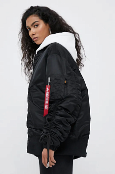 foto куртка-бомбер alpha industries жіночий колір чорний перехідна