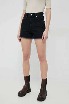 foto джинсові шорти tommy hilfiger x shawn mendes жіночі колір чорний однотонні висока посадка