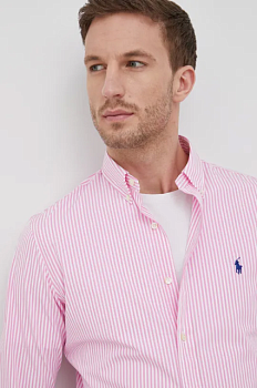 foto сорочка polo ralph lauren чоловіча колір рожевий slim комір button-down