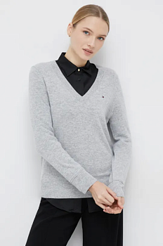 foto вовняний светр tommy hilfiger жіночий колір сірий легкий