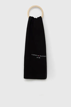 foto бавовняний шарф tommy hilfiger колір чорний однотонний